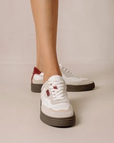 TB87 Vintage - Beige and Red Leather Sneakers | ALOHAS