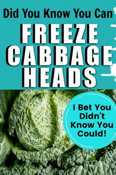 there is a broccoli head with the words freeze cabbage heads on it and an image of a blue circle