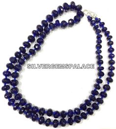 GEMSTONE   BLUE SAPPHIRE SHAPE            RONDELLE (FACETED SIZE                6 To 7.MM (WIDE LENGTH         20 INCH LONG NECKLACE COLOR          ROYAL BLUE QUALITY        AAAA+   BEAUTIFUL SAPPHIRE BEADS KNOTTED BEADS NECKLACE FOR PERSONAL USE OR GIFT FOR BIRTHDAY. WHOLESALE SHOP If you have any questions about this item please contact me I will get back to you as soon as. We accept bulk or wholesale orders for any gemstone which you'll get best wholesale prices! Hence you can contact me with Blue Sterling Silver Beaded Necklace With Faceted Beads, Blue Faceted Oval Beads Jewelry, Blue Gemstone Beaded Necklaces For Party, Blue Gemstone Beads Necklaces For Party, Blue Gemstone Beads Necklace For Party, Blue Gemstone Beaded Necklaces, Blue Crystal Necklaces With Gemstone Round Beads, Blue Gemstone Rondelle Beaded Necklace, Blue Gemstone Beaded Rondelle Necklace