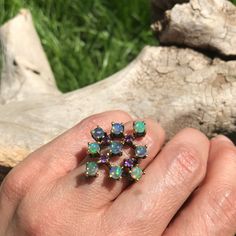 * Silver 925 * Rhodium plated, gold plated *Natural opal Rainbow opal and amethyst * Handmade Resize 55.00 additional charge Purple Opal Gemstone Jewelry, Opal And Sapphire Ring, Opal Statement Ring, Rainbow Opal, Gold And Silver Rings, Peridot Ring, Multi Stone Ring, Natural Opal, Amethyst Stone