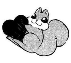 a black and white drawing of a cat laying on its back