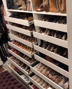 the closet is full of shoes and purses for all kinds of people to use