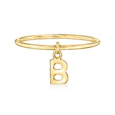 Ross-Simons - 14kt Yellow Gold "B" Initial Charm Ring Size 8. RS Pure. Modern designs that complete your outfit and complement your personality. Our simple 14kt yellow gold ring dangles a dainty "B" initial charm, adding a special touch to your stylish stacks. Choose a letter that represents your own name, nickname, significant other, child or pet - whatever you wish! 1/16" wide. 14kt yellow gold initial charm ring. B Initial, Charm Ring, Gold Initial, Charm Rings, Yellow Gold Ring, Significant Other, Initial Charm, A Letter, Yellow Gold Rings