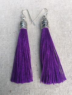 SALE - Purple Tassel Earrings - Purple Statement Earrings - Long Purple Earrings - Purple Jewelry Gi Purple Statement Earrings, Silver Boho Jewelry, Droplet Earrings, Boho Hippie Chic, Owl Earrings, Purple Jewelry, Earrings Purple, Owl Jewelry, Purple Earrings