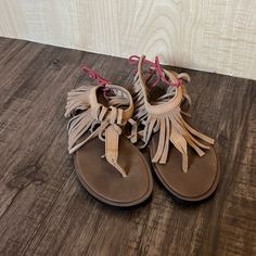 Brand New! Never Worn. Trendy Brown Sandals For Festival, Casual T-strap Sandals With Round Toe For Festival, Casual Leather T-strap Sandals For Festival, Beige Sandals For Spring Festival, Casual Beige Sandals For Festival, Sanuk Shoes, Fringe Sandals, Tan Brown, Women's Shoes Sandals