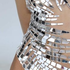 Mirror Top Outfit, Reflection Costume, Mirror Suit Design, Mirrored Outfit, Mirror Dress Design, Mirror Ball Dress, Disco Ball Fashion, Disco Ball Outfit, Disco Bodysuit