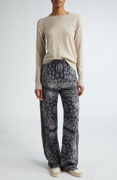 Find GOLDEN GOOSE DELUXE BRAND Paisley Print Pants on Editorialist. A bandana-inspired paisley print lends elegant dimension to these flowy pants fashioned with a flexible elastic waist. Elastic waist Side-seam pockets 100% viscose Dry clean Made in Italy Women's Designer Clothing White Cropped Sweater, Designer Clothing Brands, Latest Sweater, Star Sweater, Flowy Pants, Golden Goose Deluxe Brand, Designer Kids Clothes, Print Pants, Sweater Knit