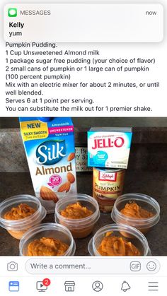 the ingredients for pumpkin pudding in plastic containers