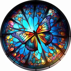 a stained glass window with a butterfly on it