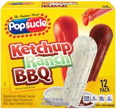 a box of popsicle ketchup ranch bbq ice cream with toppings