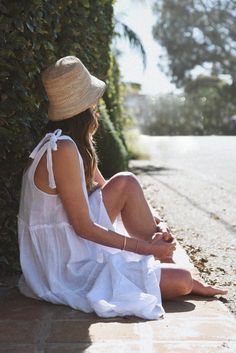 Style // V-neckline & low back, in a classic white that promises to make you look good!  A true goes-with-anything essential, guaranteed to turn heads in this timeless linen maxi dress with tie closures at the shoulders for added dimension and versatility. With that perfect drapey and relaxed fit, the stunning Sevi Woven Bucket Hat, Summer Outfit Accessories, Low Back Dresses, White Linen Dresses, Clothes Basket, Linen Maxi Dress, Dress With Tie, Bring It, Beach Vibe