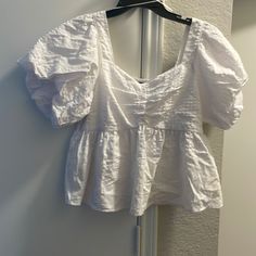 Medium- Never Worn Babydoll Blouse, Old Navy Tops, Navy Tops, Navy White, Navy And White, Smocking, Puff Sleeve, Baby Dolls, Old Navy