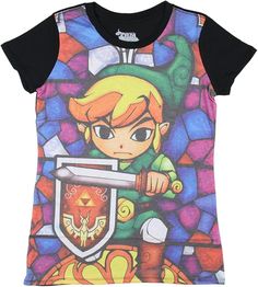 the legend of zelda t - shirt is shown in front of a colorful background