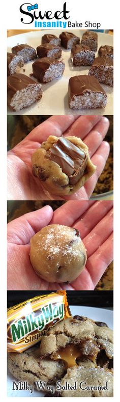 there are three pictures of different pastries in the same photo, and one has chocolate