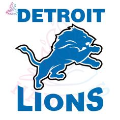 detroit lions logo with the word detroit lions in blue and black on a white background