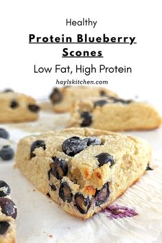 Protein Blueberry Scones are a super tasty and healthy snack, breakfast or post-workout treat. Healthy blueberry scones are high protein, low sugar, low fat and low calorie too; Better than Starbucks! Protein Powder Scones, High Protein Pastries, Protein Pastry Recipes, Healthy Breakfast Scones, High Protein Scones, Low Calorie Pastries, Quick Low Calorie Breakfast, High Protein Low Sugar Snacks, Low Fat High Protein Breakfast