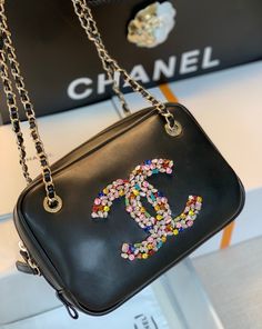 CHL Camera Cubic Diamonds Black Bag For Women 12.5cm/4.9in Cc Camera, Louis Vuitton Shirt, Chanel Shirt, Chanel Logo, Loafer Mules, Chanel Bags, Evening Clutch Bag, Cc Logo, Black Bag