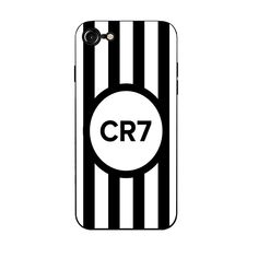 a black and white striped phone case with the cr7 on it's side