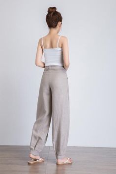 baggy pants, gray pants, casual loose pants, baggy trousers women, max – xiaolizi Women Linen Pants, Linen Pants For Women, Long Linen Pants, Loose Linen Pants, Salwar Pants, Maxi Pants, Pants Linen, Salwar Designs, Smart Casual Style