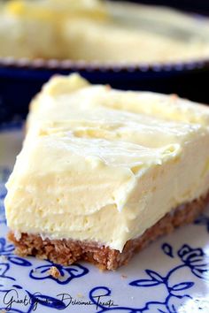 a piece of cake sitting on top of a blue and white plate