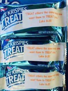 three packages of krispies treat sitting next to each other