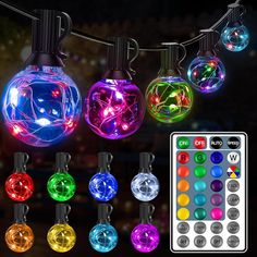 multicolored lights and remote control on a string