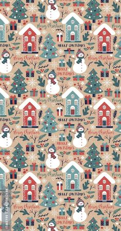 a christmas pattern with snowmen and houses