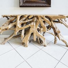 Habini Teak Root Console Table - Om Gallery Table Consoles, Root Console Table, Napa House, Teak Root Console, River Ideas, Root Table, Driftwood Furniture, Wooden Things, Carved Table