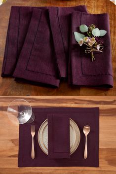 Simple Fall Tablescapes | Milan Chambray Burgundy Napkins and Placemats | Solino Home Simple Fall Tablescapes, Burgundy Napkins, Fall Tablescapes, Fine Linens, Elegant Dining