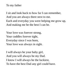 a poem written in black and white with the words to my father