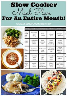 a meal plan for an entire month with pictures of food and text that reads slow cooker meal plan for an entire month