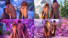 four different pictures of the same character in ice age