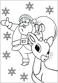 santa claus riding on the back of a reindeer in winter coloring pages for adults and kids