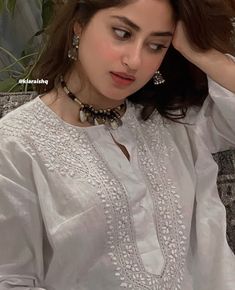 In frame: Sajal Ali🫧 Sajal Ali Dresses, White Churidar, Chicken Kari, Sajal Aly, Dresses Western, Chiffon Pants, Sajal Ali, Blouse Casual Fashion