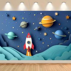 an image of a space themed wall mural