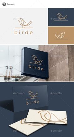 the bird logo is shown in three different colors and sizes, as well as an image of