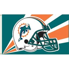 a miami dolphins football helmet on an orange and green background