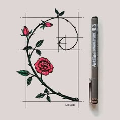 a drawing of a rose on the side of a piece of paper with a marker