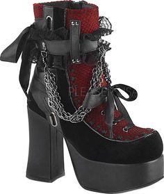 Buy Women's Demonia Charade 110 Platform Ankle Boot at Walmart.com Red Velvet Boots, Kitty Cheshire, Goth Shoes, Gothic Boots, Velvet Ankle Boots, Demonia Shoes, Gothic Shoes, Funky Shoes, Velvet Boots