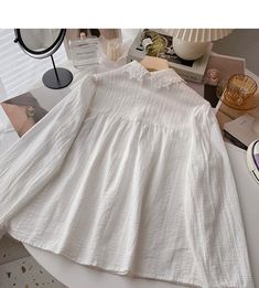 Style: commuting Size: one size Color: white White Vintage Lantern Sleeve Top, White V-neck Chemise With Lace Trim, Cotton Lace Trim Button-up Shirt, Cut Out, Long Sleeve Tops, White, Lace, Long Sleeve, Color