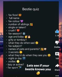 the text on the screen says, bestie quiz