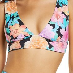 Create Endless Beach Looks With This Reversible Bikini Top Fashioned With A V-Neck, Supportive Underbust Band And Tropical Floral Pattern. 78% Recycled Nylon, 22% Elastane Machine Wash, Dry Flat Imported Women's Clothing Nwt Pink V-neck Swimwear For Beach Party, Tropical Triangle Top Tankini For Poolside, Tropical Tankini With Triangle Top For Poolside, Vacation Swimwear, Bra Friendly And Low-cut, Vacation Swimwear, Bra Friendly Low-cut, Low-cut Swimwear For Sunbathing, Low-cut Beachwear Swimwear For Swimming, Low-cut Vacation Swimwear Bra Friendly, Bra Friendly Low-cut Swimwear For Vacation