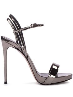 silver-tone leather metallic effect round open toe buckle-fastening ankle strap single toe strap branded leather insole high stiletto heel leather sole Silver Sandals Heels, Grey Sandals, Fringed Belt, Chain Strap Bag, Oversized Tote Bag, Silver Sandals, Floral Shoes, Stiletto Sandals, Mary Jane Flats