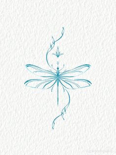 a drawing of a blue dragonfly sitting on top of a white paper background with the word