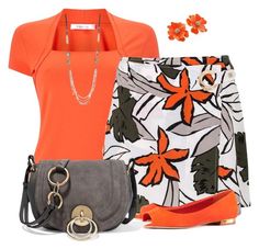 Sin título #1787 by marisol-menahem on Polyvore featuring moda, Precis Petite, Dorothy Perkins, Tory Burch, Diane Von Furstenberg, Kenneth Jay Lane and Ruby Rd. Red Skirt For Spring Date Night, Orange Outfit, Casual Work Outfits, Fashion Tips For Women, Kenneth Jay Lane, Clothing Essentials, Fashion Sets, Whiteboard, Von Furstenberg