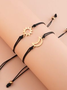 Black Fashionable   Alloy      Jewelry Best Friend Bracelets Shein Astronauts, Cheap Black Jewelry For Friendship, Moon Bracelet, Moon Decor, Gold Collar, Braided Bracelet, Plastic Jewelry, String Bracelet, Braided Bracelets