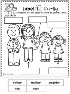 label the family worksheet with pictures and words to help kids learn how to read