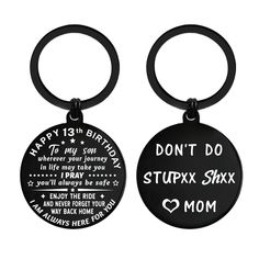 PRICES MAY VARY. 13TH BIRTHDAY GIFTS FOR BOYS, Happy 13th Birthday for your dear son with this funny and cute keychain gifts, son 13th birthday gifts from mom, unique 13 year old birthday gifts for son from mother, shows how much mom loves and cares for her age 13 boy 13TH BIRTHDAY BOY KEYCHAIN, Made of stainless steel with black color and sentimental words laser engraved on it. The keychain is lightweight and durable BOY 13TH BIRTHDAY GIFT, Meaningful boys 13th birthday present from mom, age 13 Boy Birthday Gift Ideas, 13th Birthday Decorations, Birthday Decorations For Him, Girl Birthday Gift Ideas, 30th Birthday Gifts For Men, 18th Birthday Gifts For Girls, Gift Ideas For Daughter, Birthday Keychain, 19th Birthday Gifts