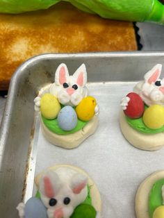 decorated cookies in the shape of easter bunnies