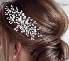 This is a classy and posh ''Anais''  crystal hair piece, rich in bling rhinestones. It's giving that spark and shine you're looking for. This Swarovski headpiece is flexible so it can be manipulated to suit your personal hairstyle. Rhinestone hair vine would be perfect as a side accent or back wedding hair accessory. The bridal hairpiece has loops on each end that can be used to attach bobby pins to secure to your hair. This statement headpiece is sure to add beauty and elegance to your special Diamond Hair Accessories Wedding, Side Bridal Hair, Bling Rhinestones, Bridal Hairpiece, Hair Brooch, Wedding Hair Jewelry, Rhinestone Headpiece, Crystal Hair Vine, Diamond Hair